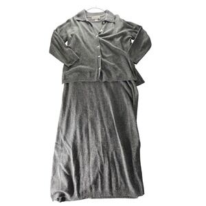 Victoria Holley Gray Silk Angora Knit Maxi Dress & Cardigan Set Large